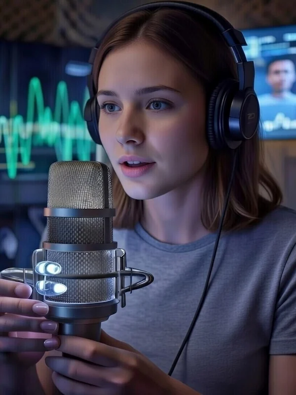 AI voice generation recording with microphone for Fiverr voiceover services